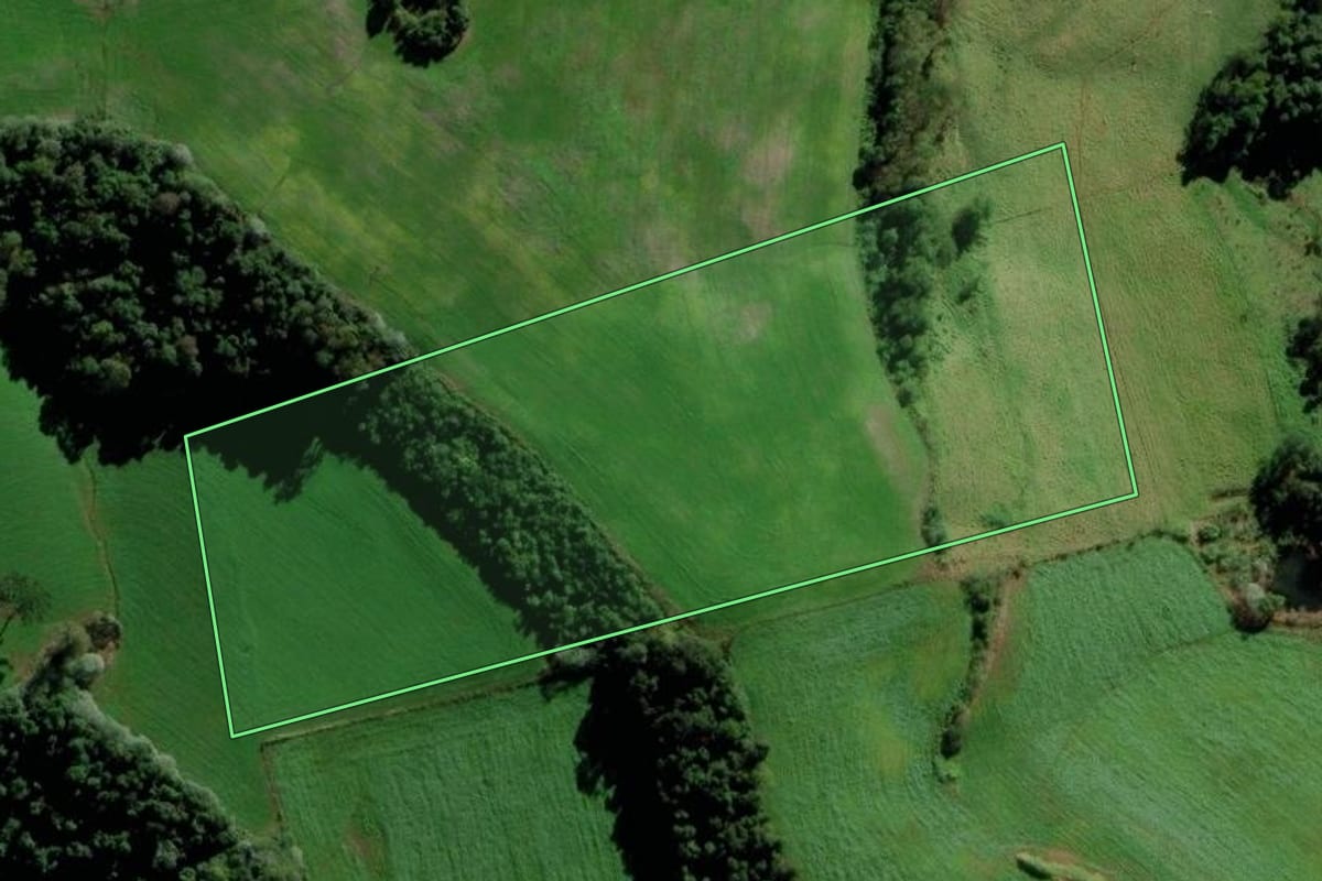 Imagem de satélite do imóvel rural em Saltinho (SC), com o contorno declarado no CAR desenhado por cima.
