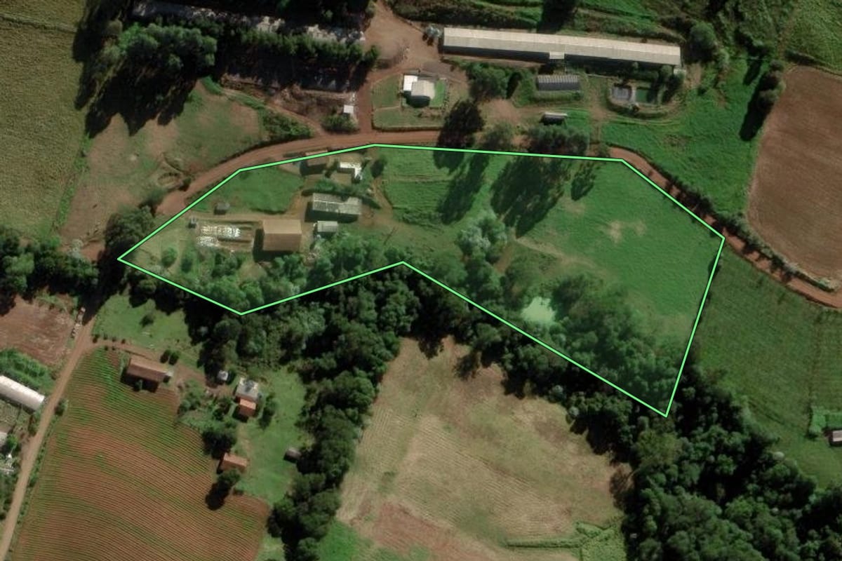 Imagem de satélite do imóvel rural em Saltinho (SC), com o contorno declarado no CAR desenhado por cima.