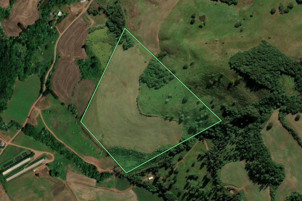 Imagem de satélite do imóvel rural em Saltinho (SC), com o contorno declarado no CAR desenhado por cima.