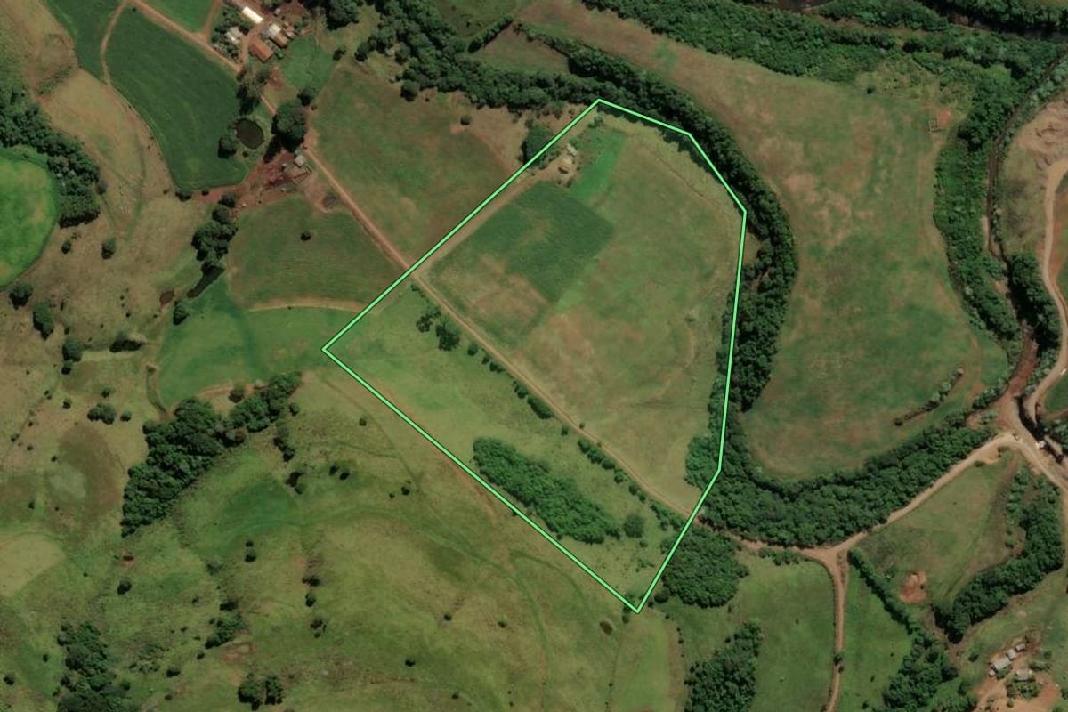 Imagem de satélite do imóvel rural em Saltinho (SC), com o contorno declarado no CAR desenhado por cima.