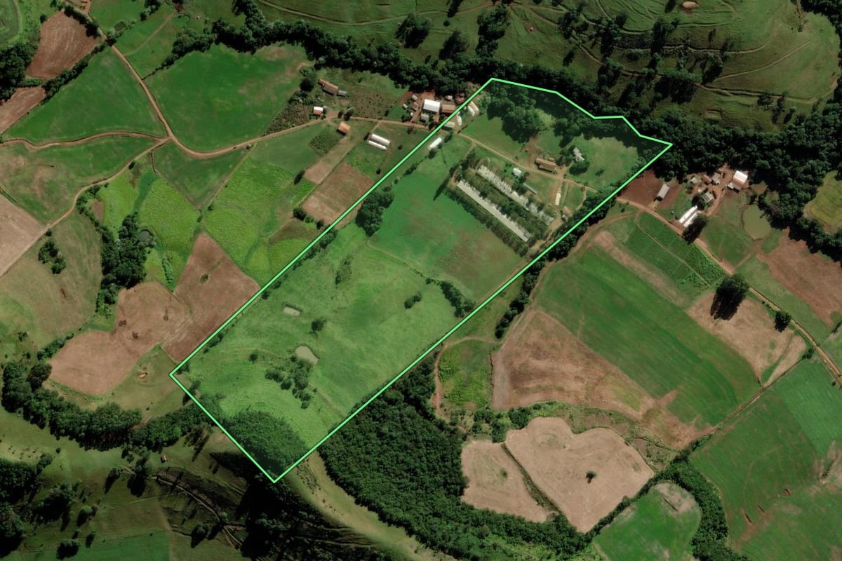 Imagem de satélite do imóvel rural em Saltinho (SC), com o contorno declarado no CAR desenhado por cima.