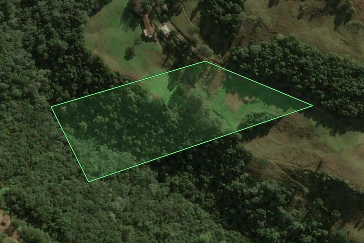Imagem de satélite do imóvel rural em Salto Veloso (SC), com o contorno declarado no CAR desenhado por cima.