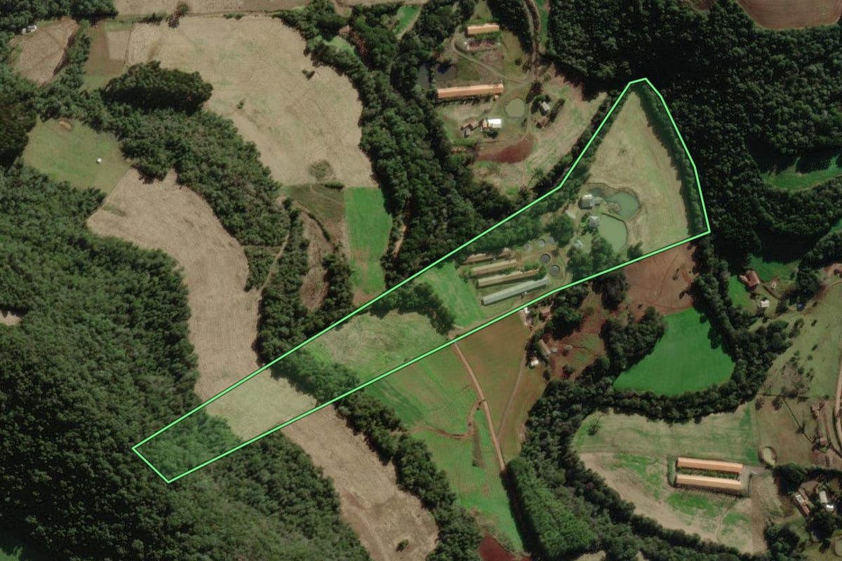 Imagem de satélite do imóvel rural em Salto Veloso (SC), com o contorno declarado no CAR desenhado por cima.