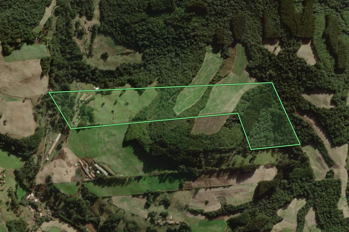 Imagem de satélite do imóvel rural em Salto Veloso (SC), com o contorno declarado no CAR desenhado por cima.
