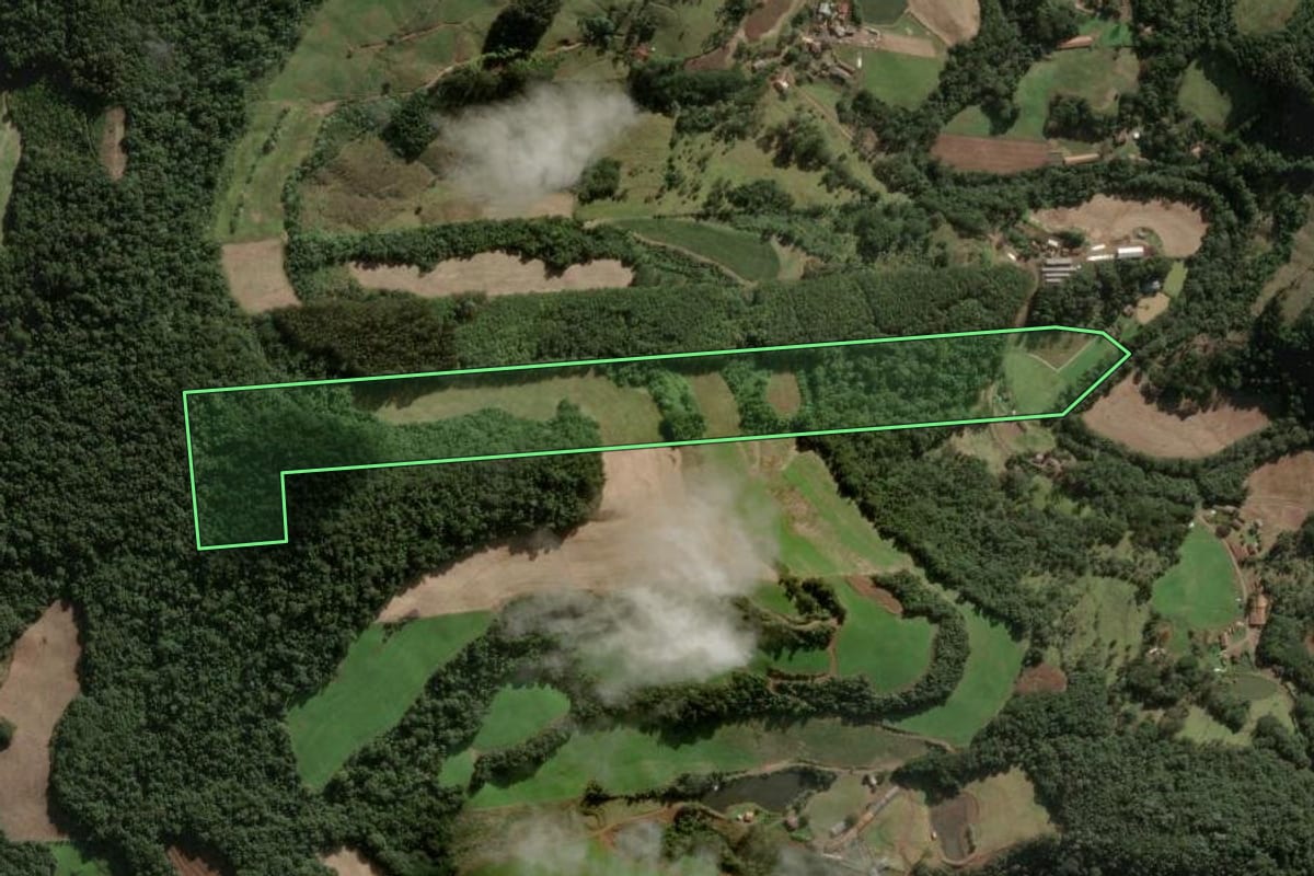 Imagem de satélite do imóvel rural em Salto Veloso (SC), com o contorno declarado no CAR desenhado por cima.