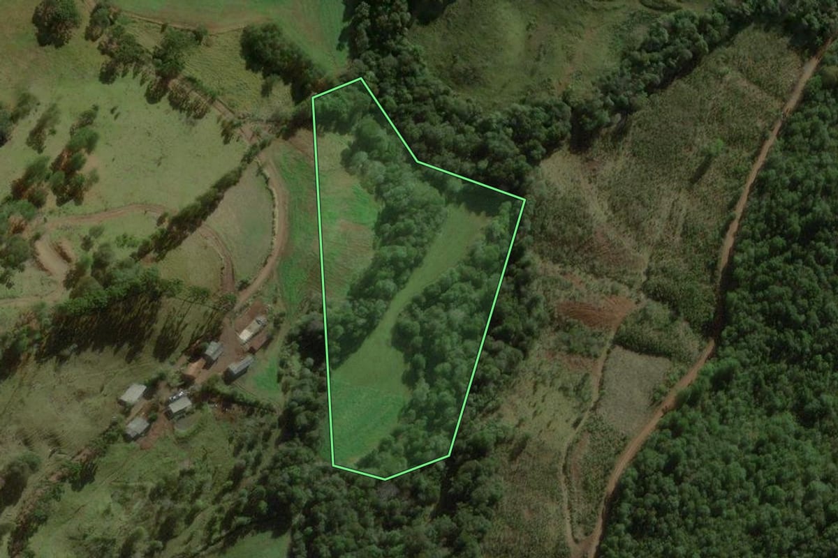 Imagem de satélite do imóvel rural em Salto Veloso (SC), com o contorno declarado no CAR desenhado por cima.