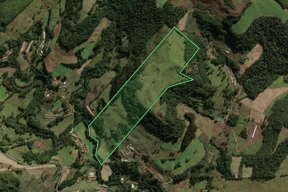 Imagem de satélite do imóvel rural em Salto Veloso (SC), com o contorno declarado no CAR desenhado por cima.