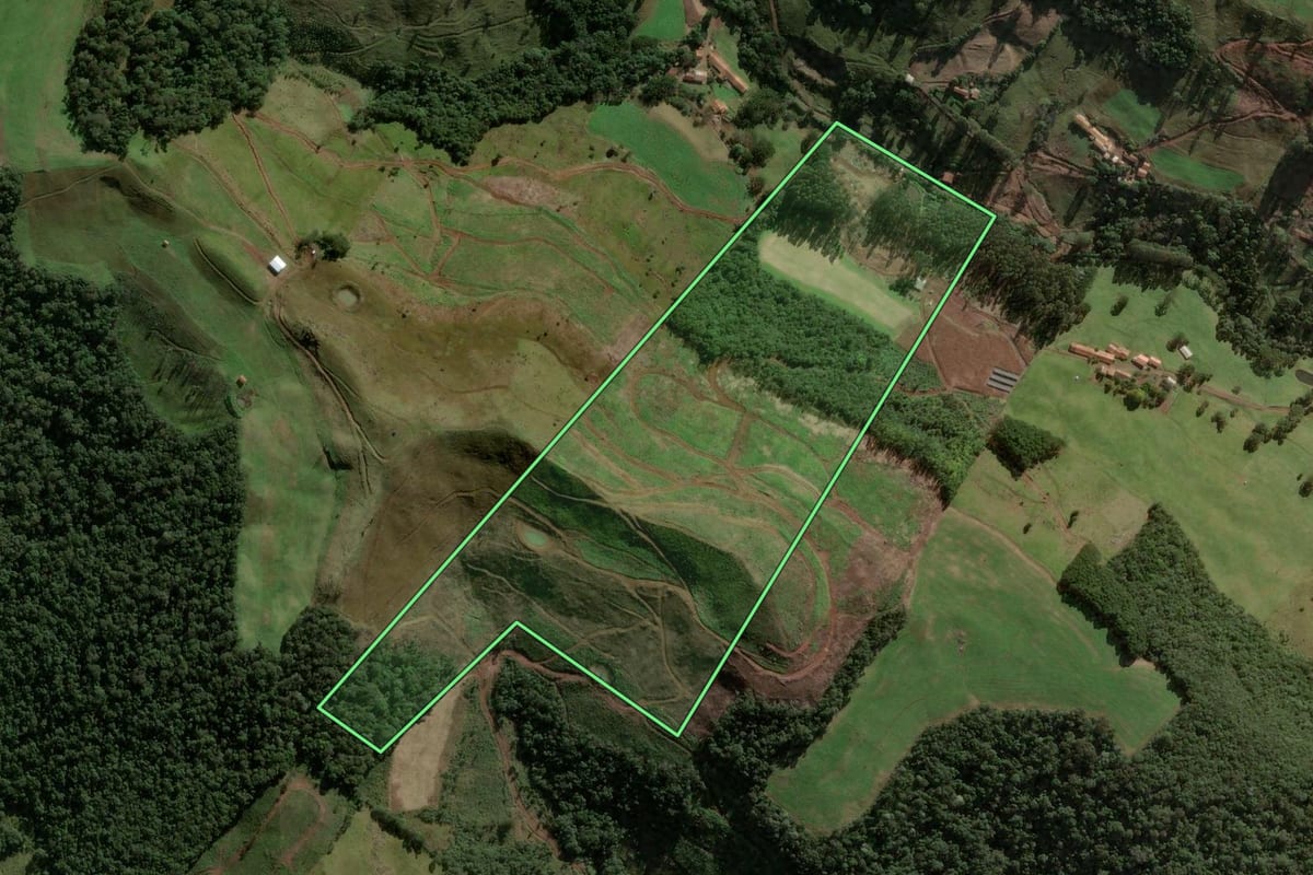 Imagem de satélite do imóvel rural em Salto Veloso (SC), com o contorno declarado no CAR desenhado por cima.