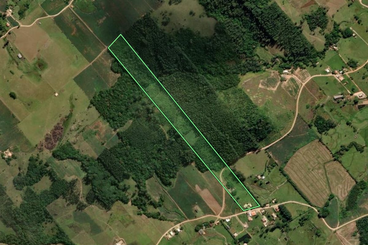 Imagem de satélite do imóvel rural em Sangão (SC), com o contorno declarado no CAR desenhado por cima.