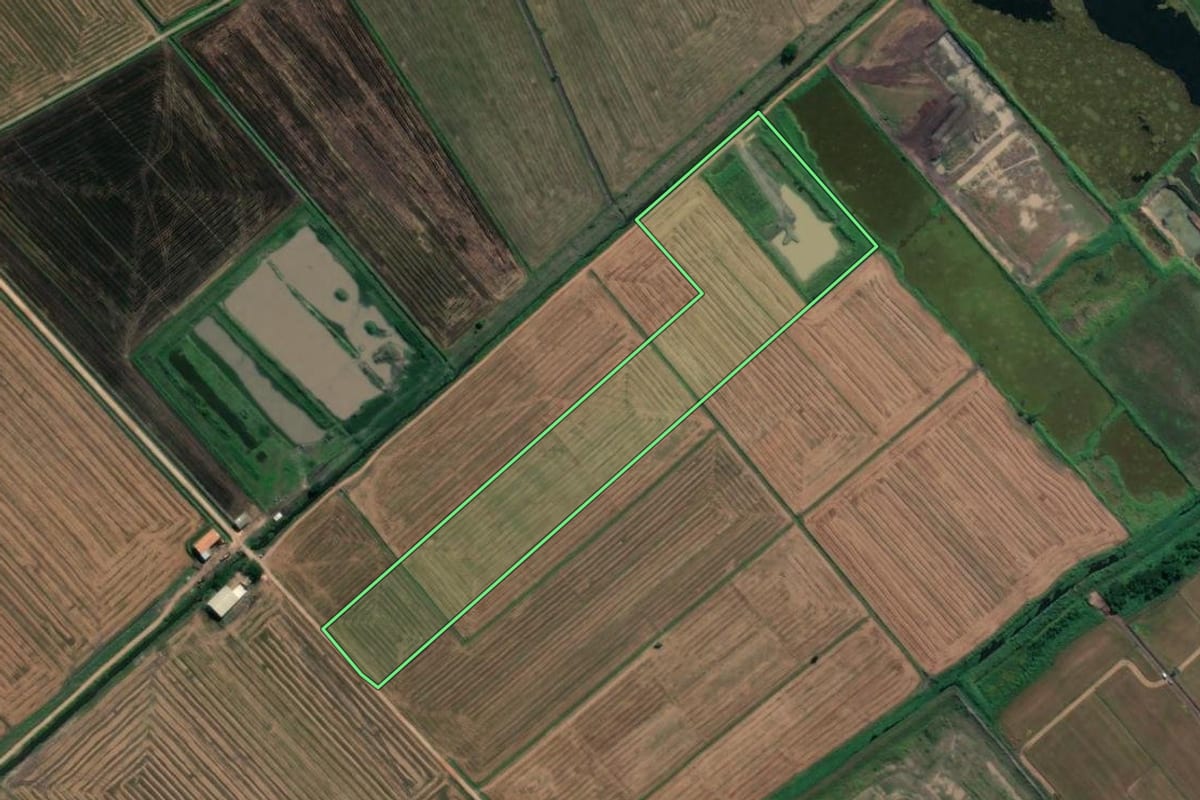 Imagem de satélite do imóvel rural em Sangão (SC), com o contorno declarado no CAR desenhado por cima.