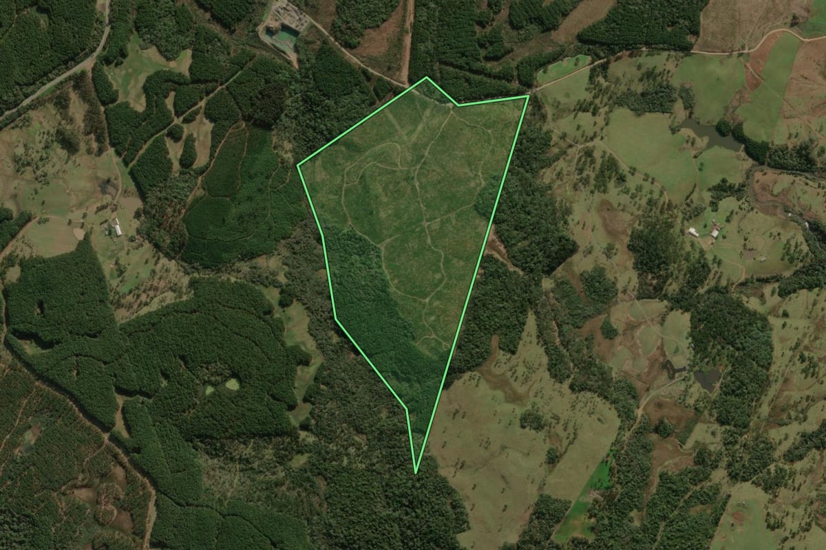 Imagem de satélite do imóvel rural em Santa Cecília (SC), com o contorno declarado no CAR desenhado por cima.