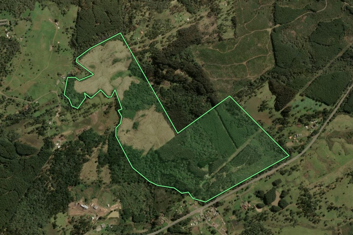 Imagem de satélite do imóvel rural em Santa Cecília (SC), com o contorno declarado no CAR desenhado por cima.