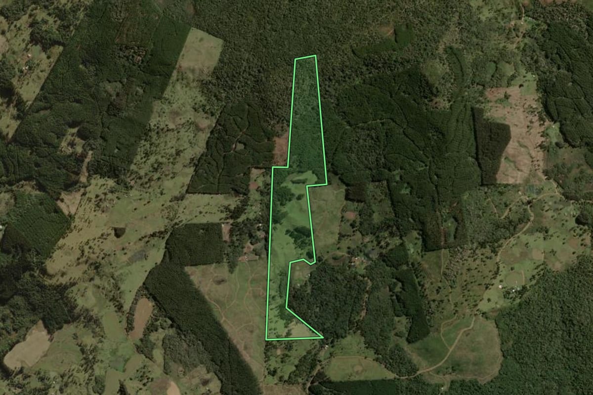 Imagem de satélite do imóvel rural em Santa Cecília (SC), com o contorno declarado no CAR desenhado por cima.