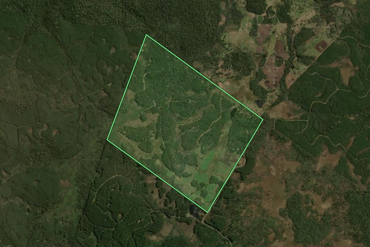 Imagem de satélite do imóvel rural em Santa Cecília (SC), com o contorno declarado no CAR desenhado por cima.