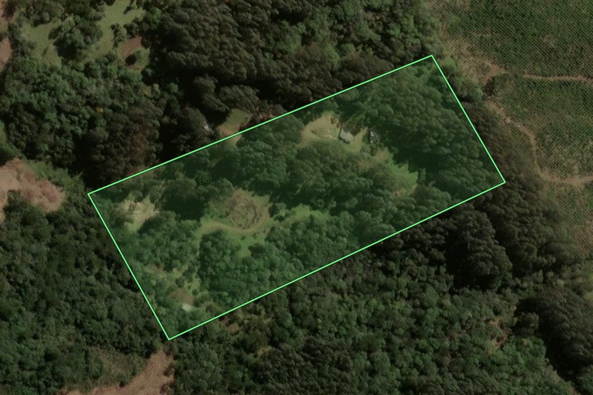 Imagem de satélite do imóvel rural em Santa Cecília (SC), com o contorno declarado no CAR desenhado por cima.