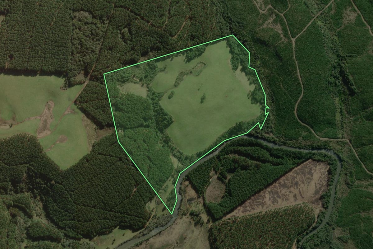 Imagem de satélite do imóvel rural em Santa Cecília (SC), com o contorno declarado no CAR desenhado por cima.