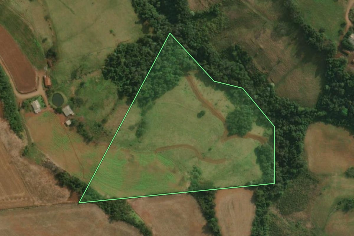Imagem de satélite do imóvel rural em Santa Helena (SC), com o contorno declarado no CAR desenhado por cima.