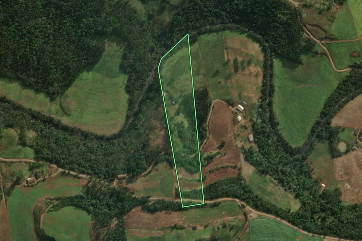Imagem de satélite do imóvel rural em Santa Helena (SC), com o contorno declarado no CAR desenhado por cima.