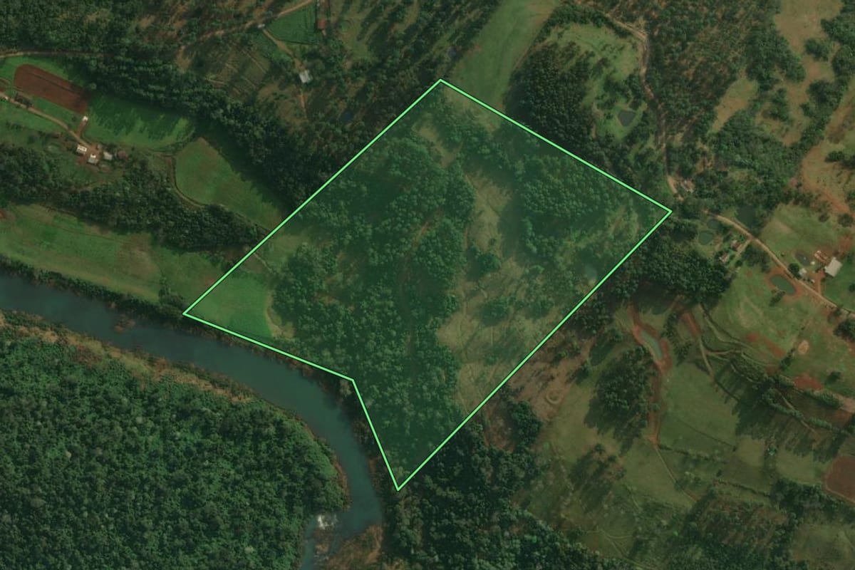Imagem de satélite do imóvel rural em Santa Helena (SC), com o contorno declarado no CAR desenhado por cima.