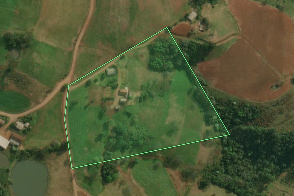 Imagem de satélite do imóvel rural em Santa Helena (SC), com o contorno declarado no CAR desenhado por cima.