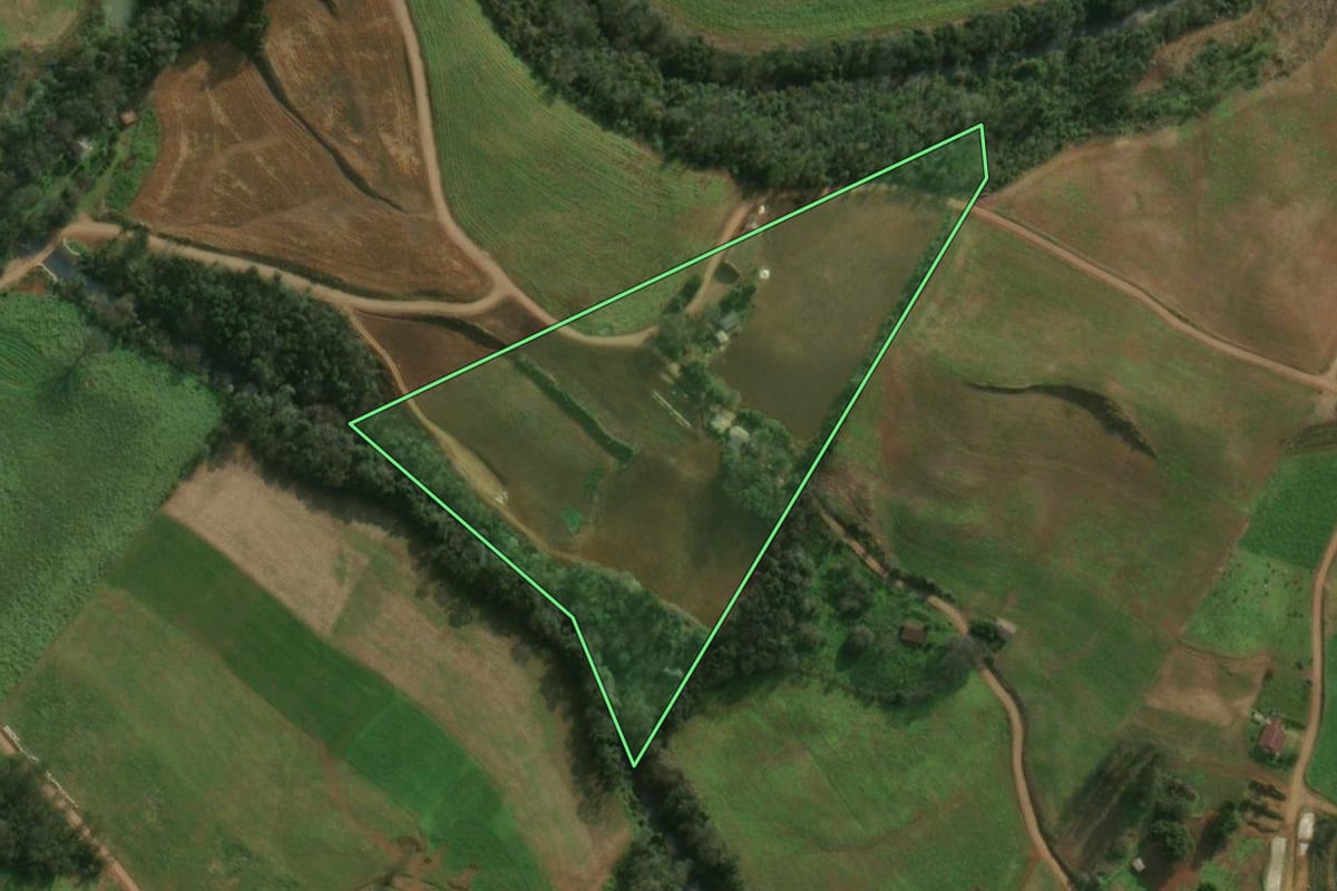 Imagem de satélite do imóvel rural em Santa Helena (SC), com o contorno declarado no CAR desenhado por cima.