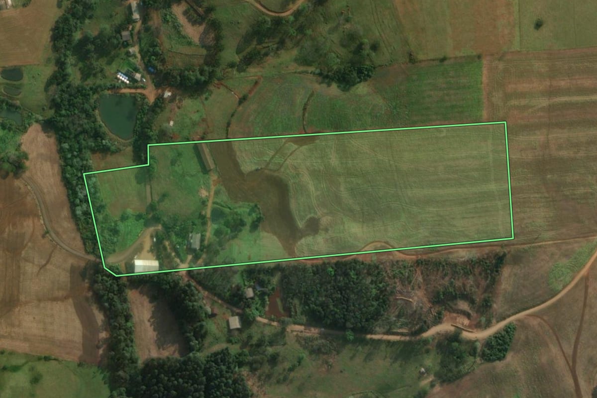 Imagem de satélite do imóvel rural em Santa Helena (SC), com o contorno declarado no CAR desenhado por cima.