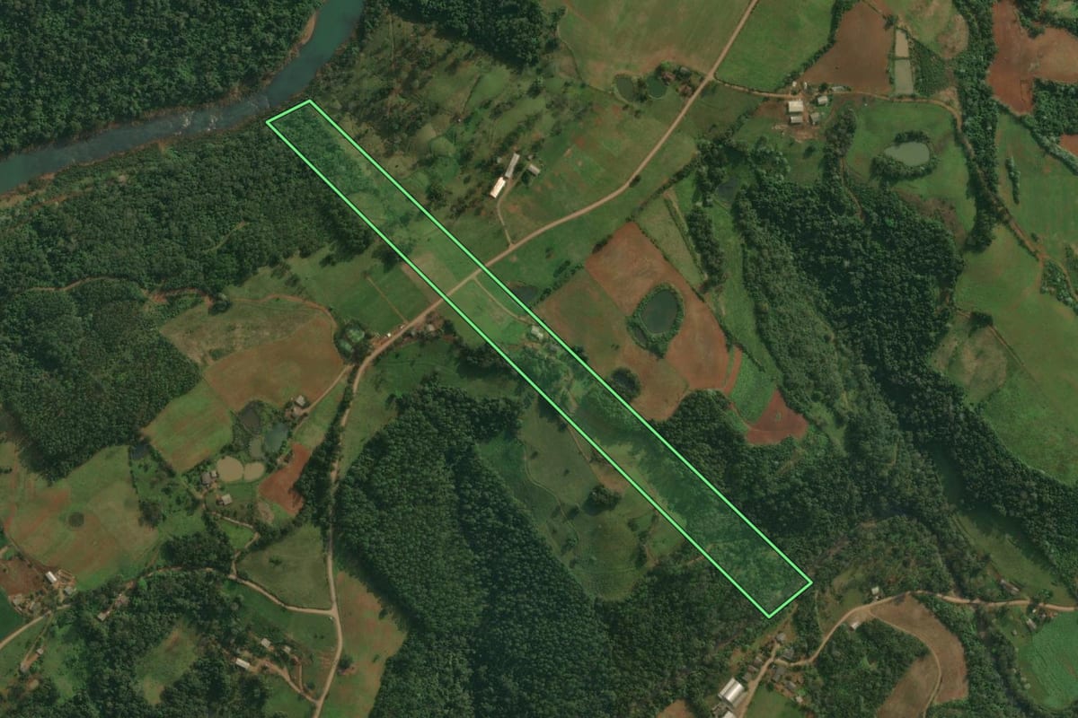 Imagem de satélite do imóvel rural em Santa Helena (SC), com o contorno declarado no CAR desenhado por cima.