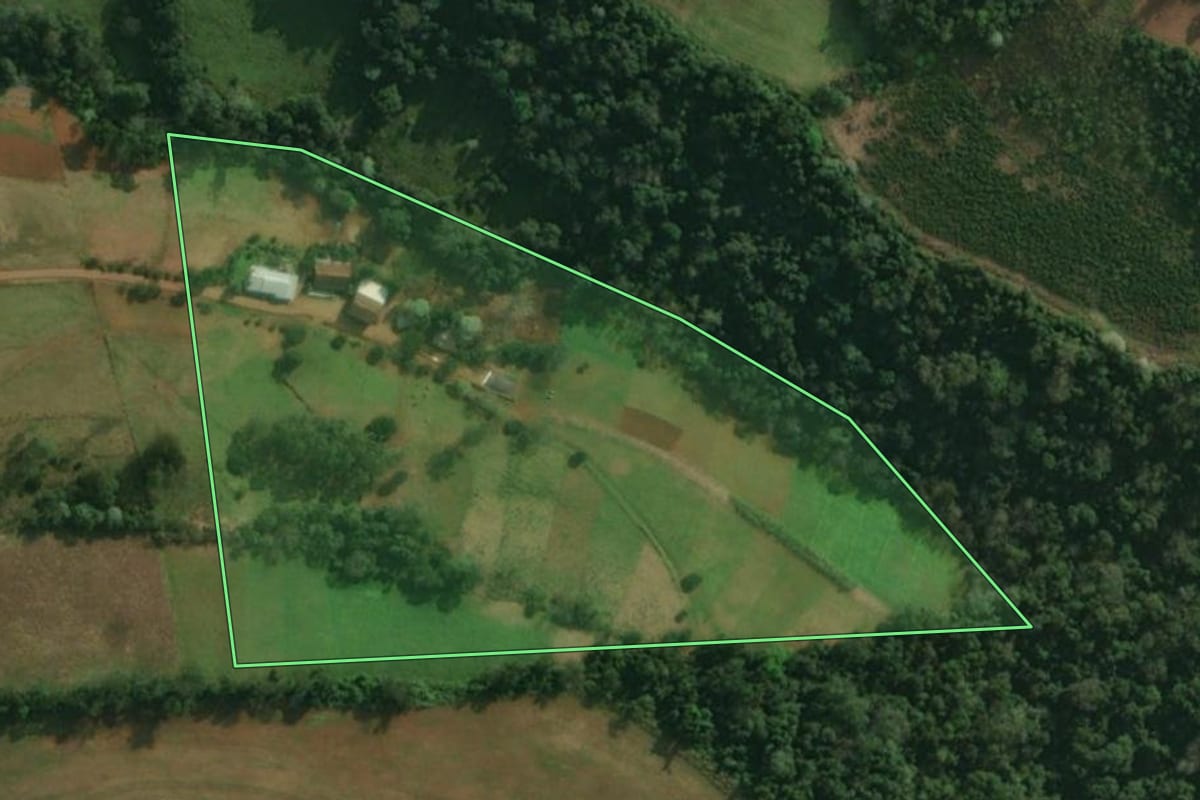 Imagem de satélite do imóvel rural em Santa Helena (SC), com o contorno declarado no CAR desenhado por cima.