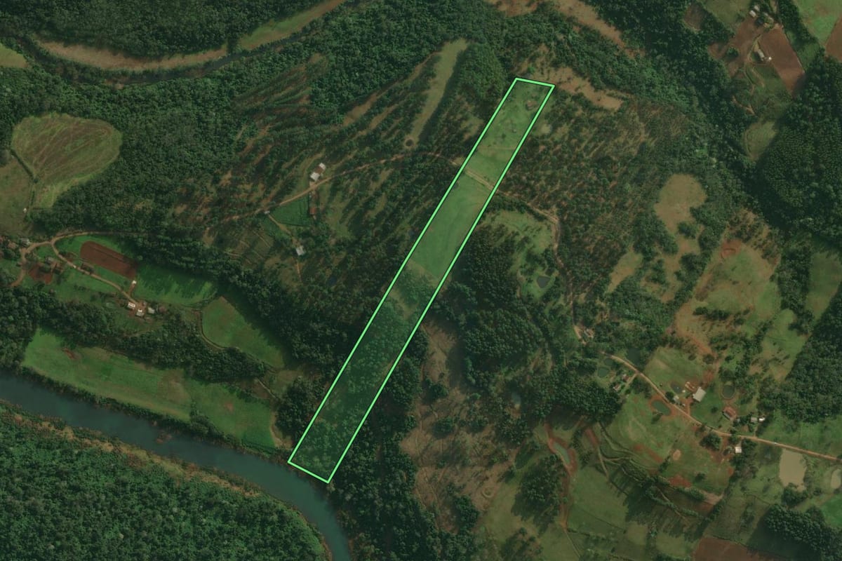 Imagem de satélite do imóvel rural em Santa Helena (SC), com o contorno declarado no CAR desenhado por cima.