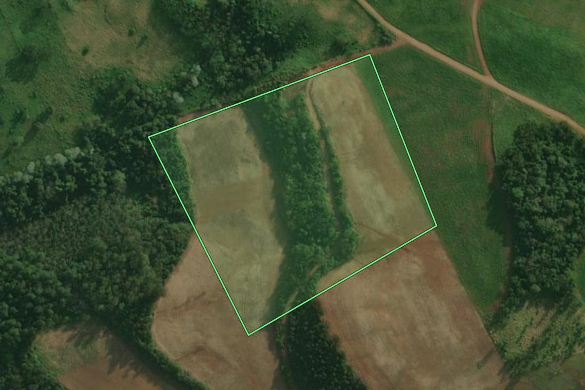Imagem de satélite do imóvel rural em Santa Helena (SC), com o contorno declarado no CAR desenhado por cima.