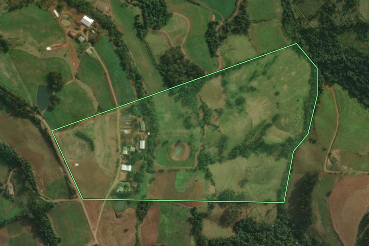 Imagem de satélite do imóvel rural em Santa Helena (SC), com o contorno declarado no CAR desenhado por cima.