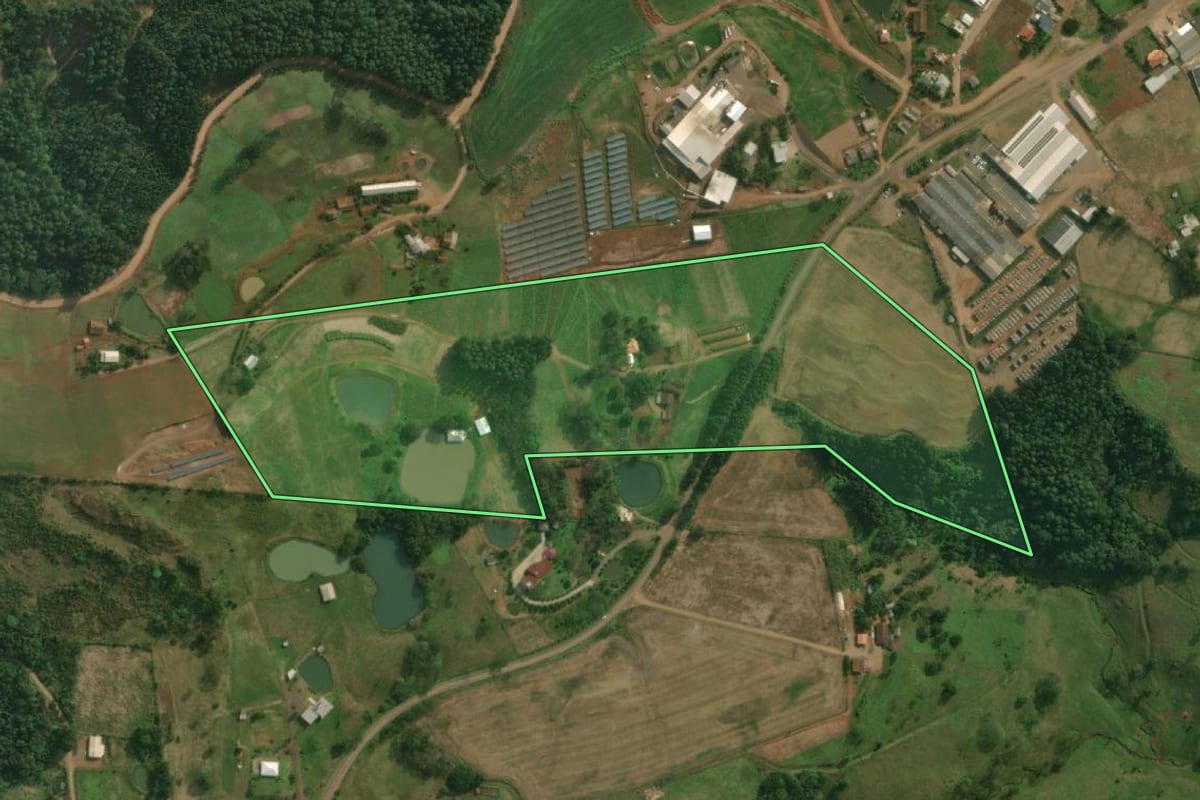 Imagem de satélite do imóvel rural em Santa Helena (SC), com o contorno declarado no CAR desenhado por cima.
