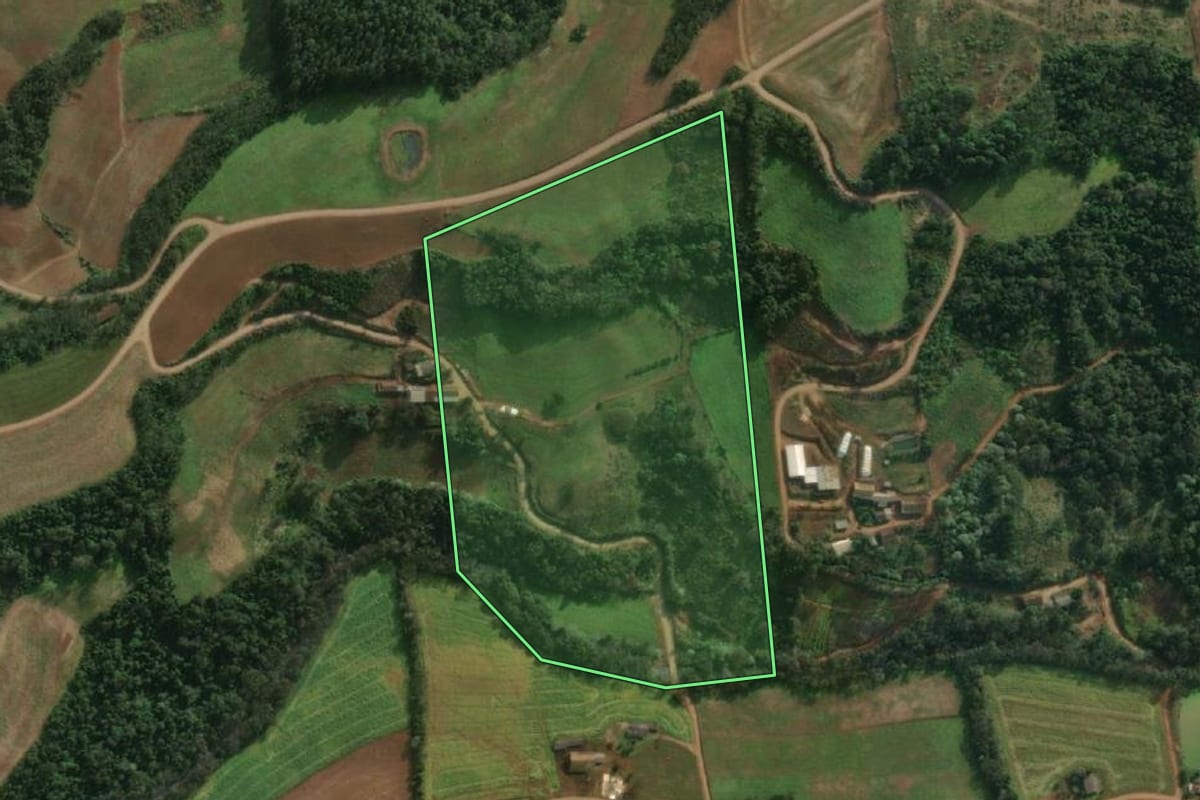 Imagem de satélite do imóvel rural em Santa Helena (SC), com o contorno declarado no CAR desenhado por cima.