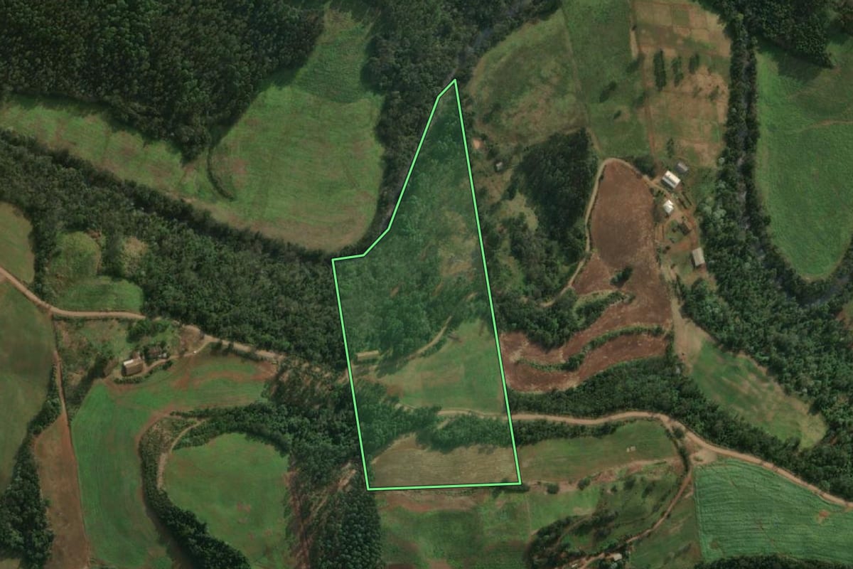 Imagem de satélite do imóvel rural em Santa Helena (SC), com o contorno declarado no CAR desenhado por cima.