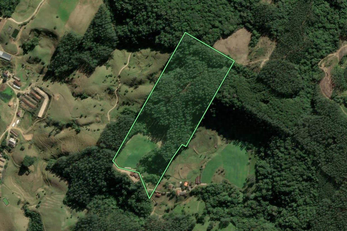 Imagem de satélite do imóvel rural em Santa Rosa de Lima (SC), com o contorno declarado no CAR desenhado por cima.