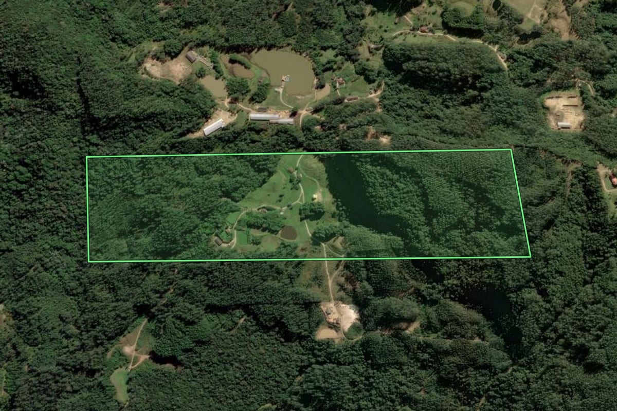 Imagem de satélite do imóvel rural em Santa Rosa de Lima (SC), com o contorno declarado no CAR desenhado por cima.