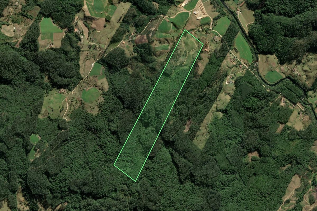 Imagem de satélite do imóvel rural em Santa Rosa de Lima (SC), com o contorno declarado no CAR desenhado por cima.