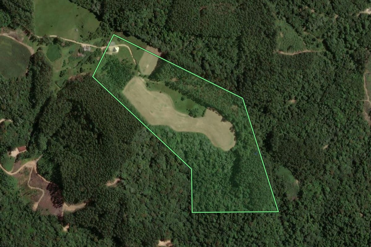 Imagem de satélite do imóvel rural em Santa Rosa de Lima (SC), com o contorno declarado no CAR desenhado por cima.