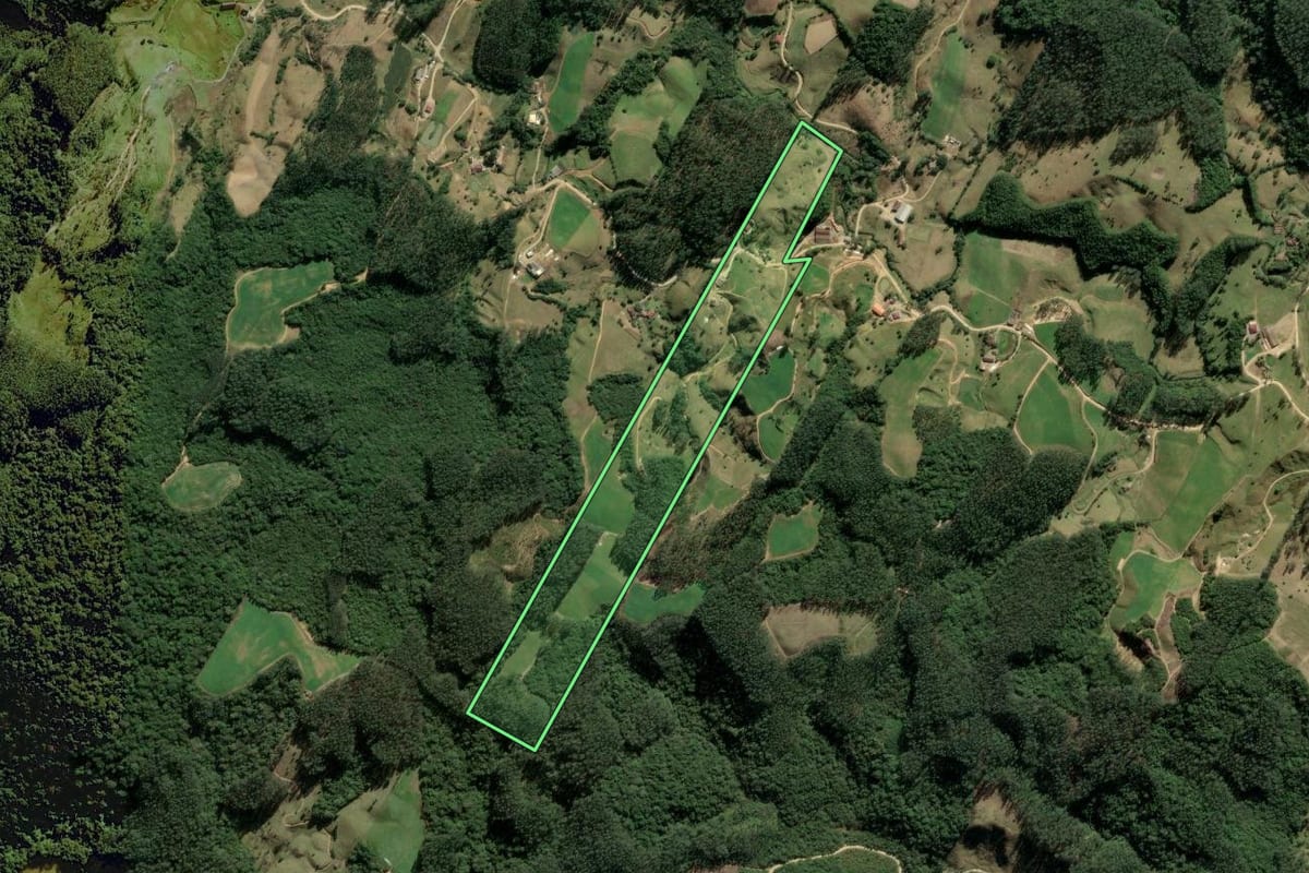Imagem de satélite do imóvel rural em Santa Rosa de Lima (SC), com o contorno declarado no CAR desenhado por cima.
