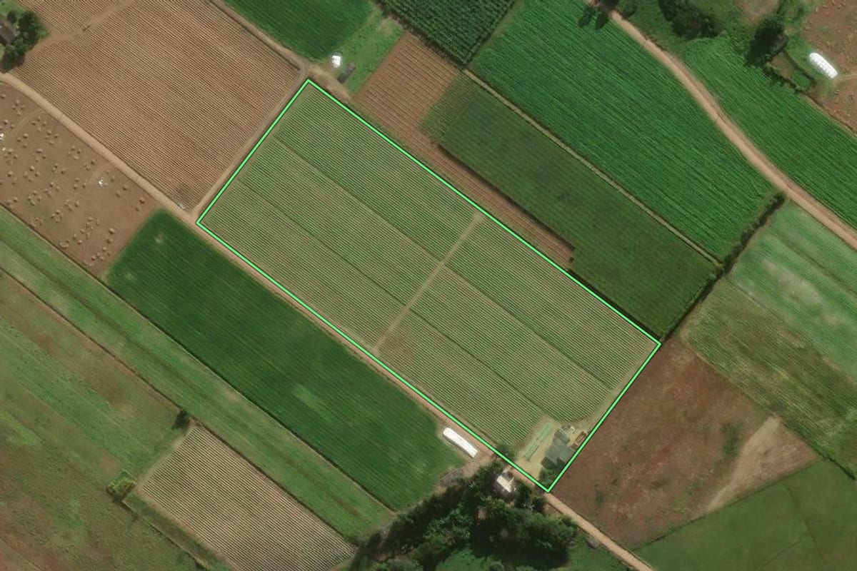 Imagem de satélite do imóvel rural em Santa Rosa do Sul (SC), com o contorno declarado no CAR desenhado por cima.