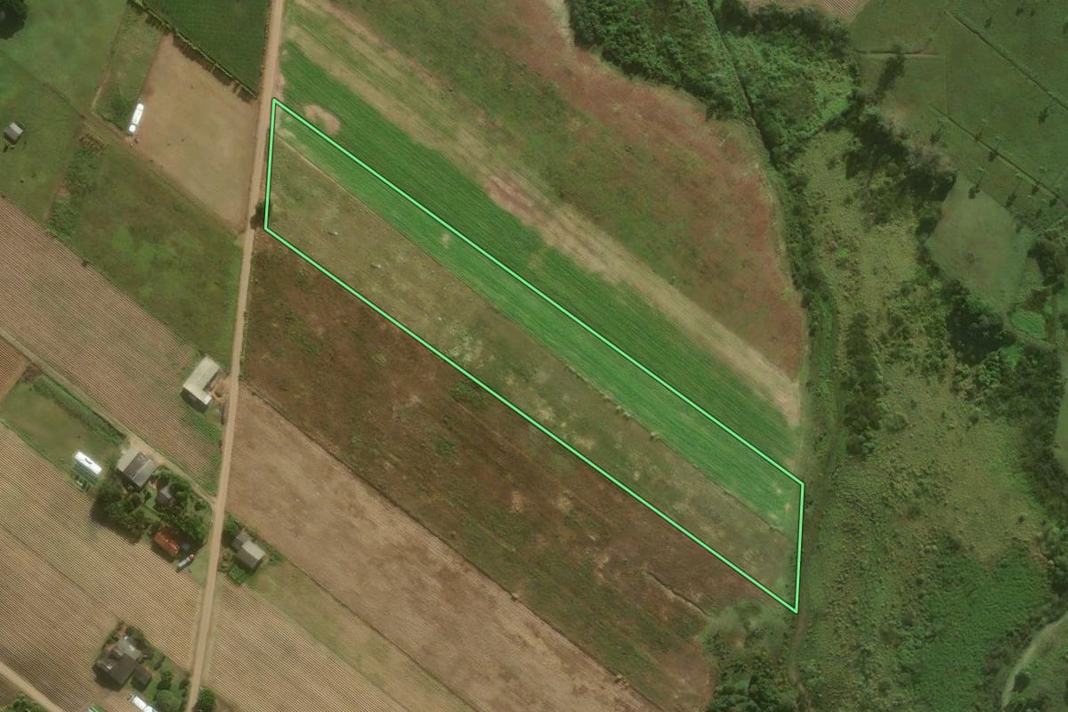 Imagem de satélite do imóvel rural em Santa Rosa do Sul (SC), com o contorno declarado no CAR desenhado por cima.