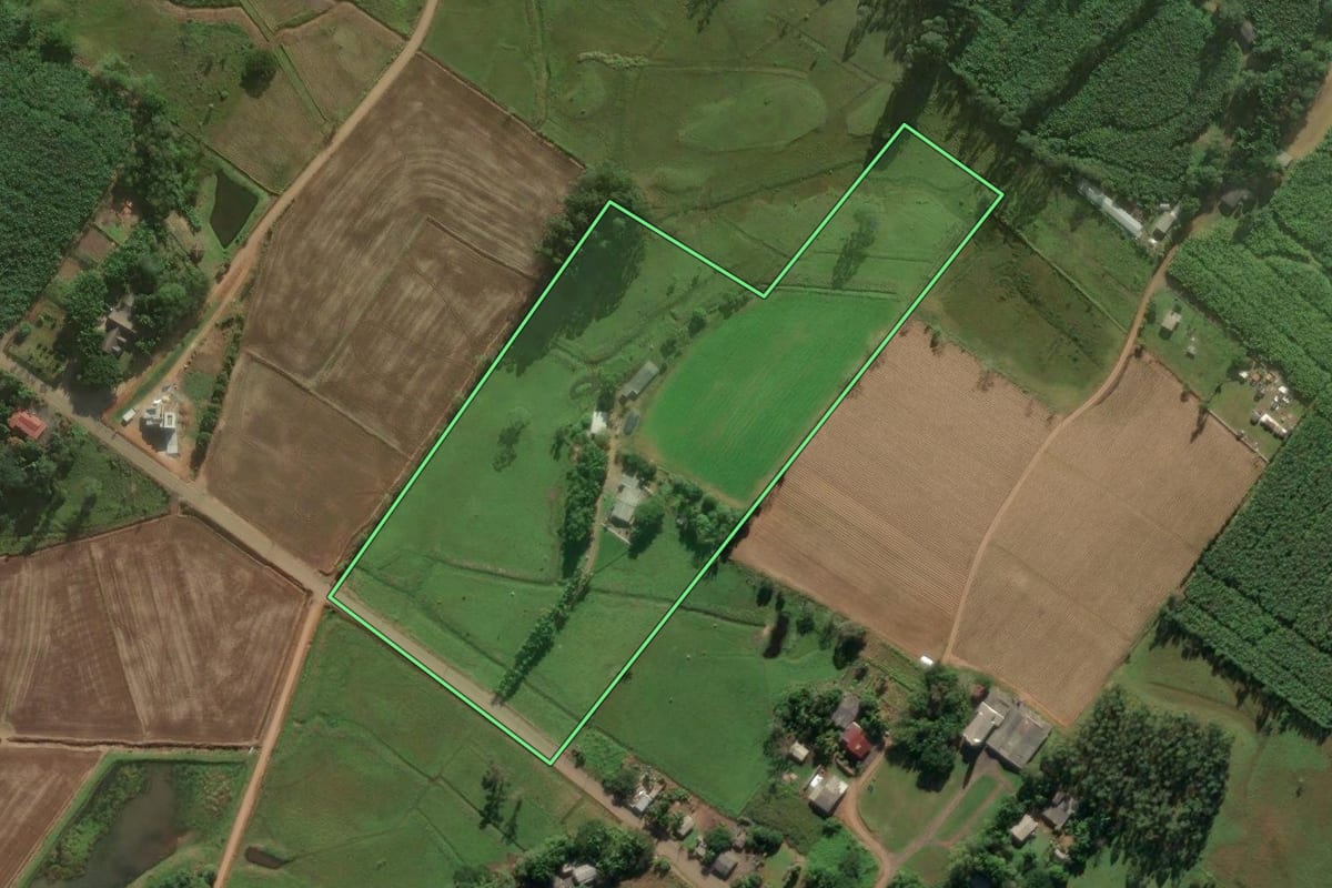 Imagem de satélite do imóvel rural em Santa Rosa do Sul (SC), com o contorno declarado no CAR desenhado por cima.