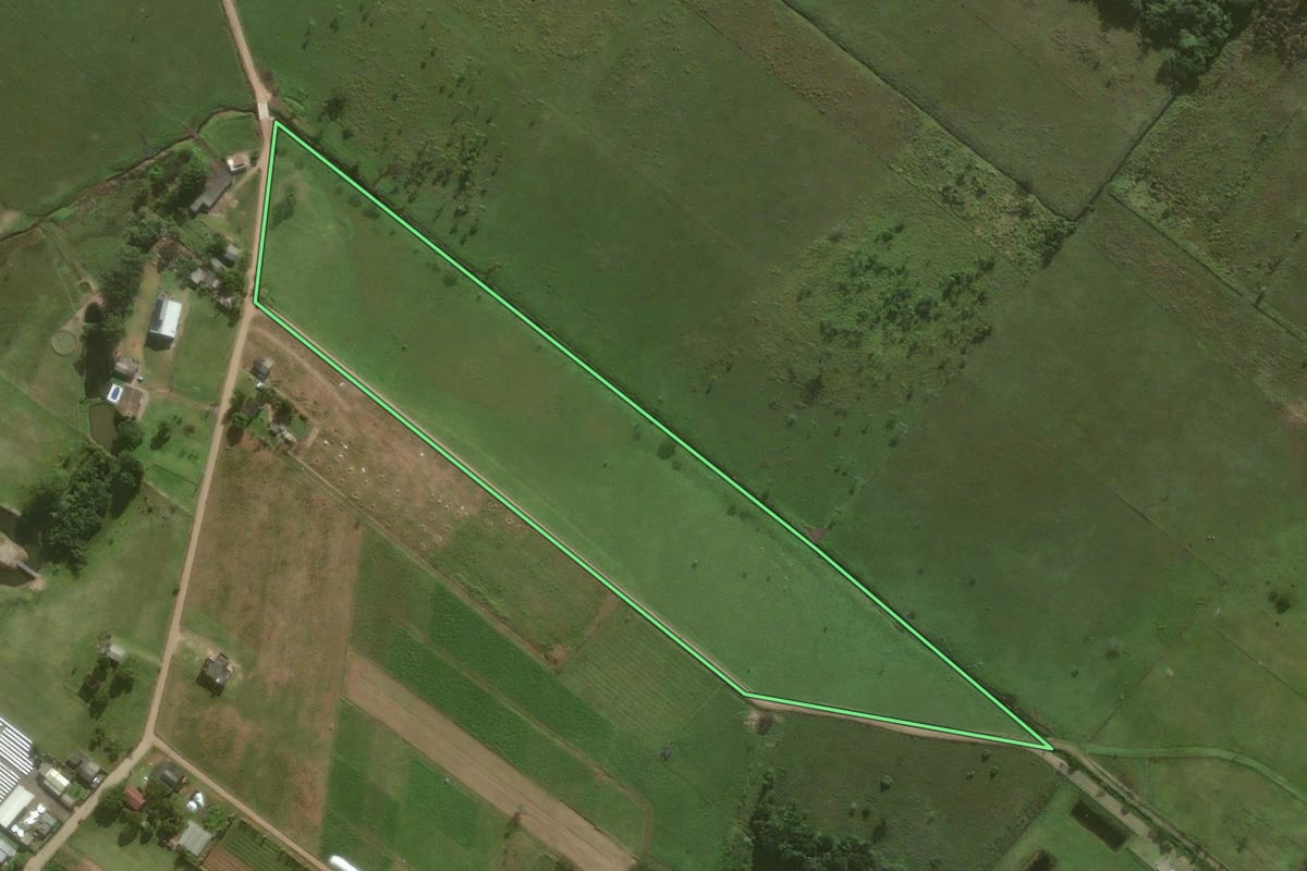 Imagem de satélite do imóvel rural em Santa Rosa do Sul (SC), com o contorno declarado no CAR desenhado por cima.