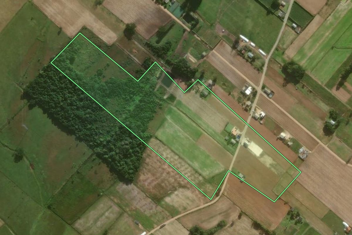 Imagem de satélite do imóvel rural em Santa Rosa do Sul (SC), com o contorno declarado no CAR desenhado por cima.