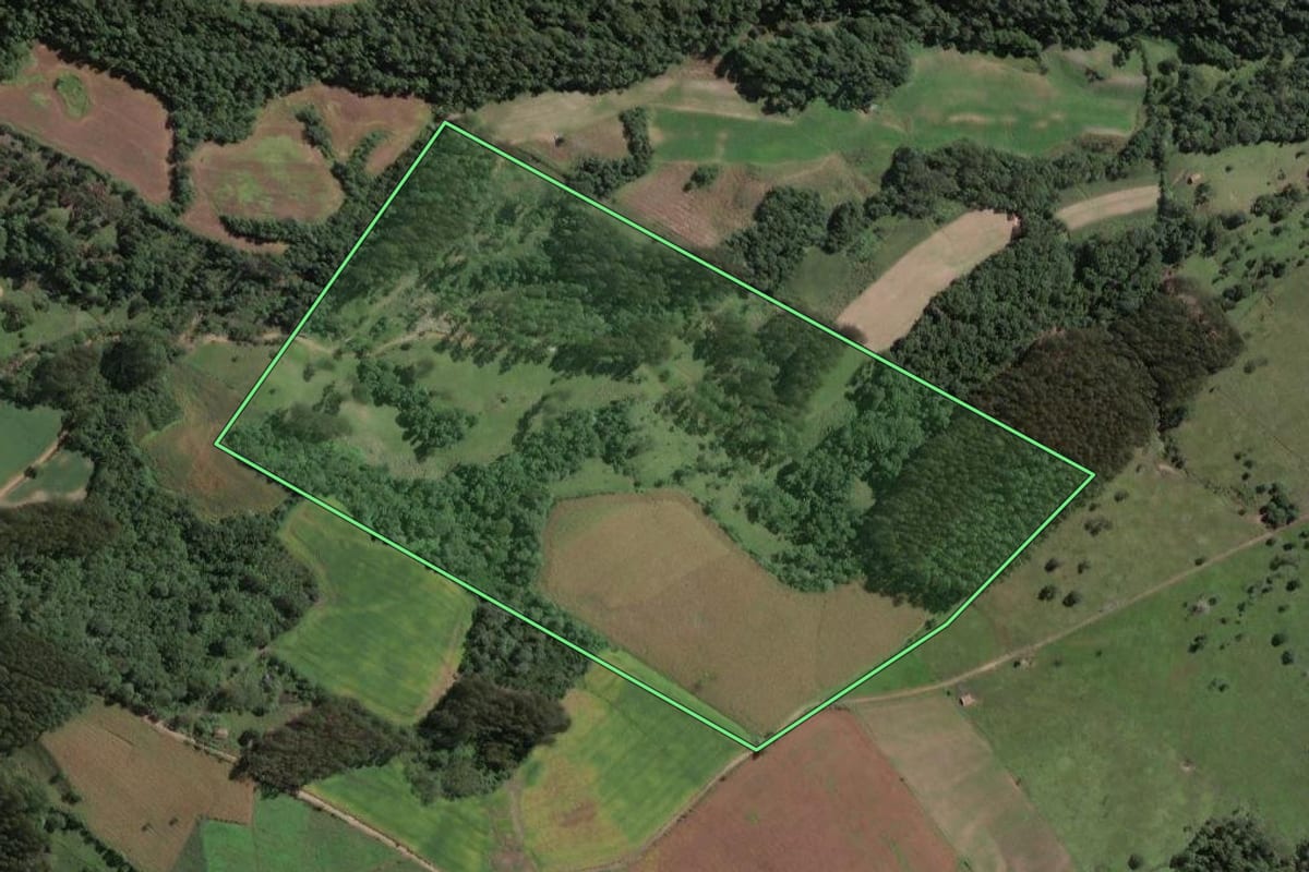 Imagem de satélite do imóvel rural em Santa Terezinha (SC), com o contorno declarado no CAR desenhado por cima.