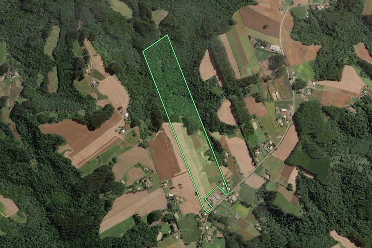 Imagem de satélite do imóvel rural em Santa Terezinha (SC), com o contorno declarado no CAR desenhado por cima.