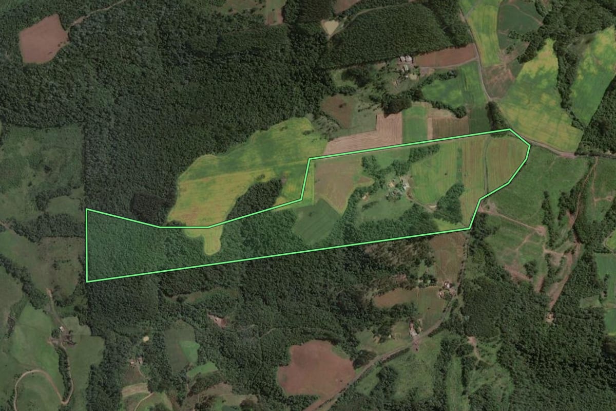 Imagem de satélite do imóvel rural em Santa Terezinha (SC), com o contorno declarado no CAR desenhado por cima.