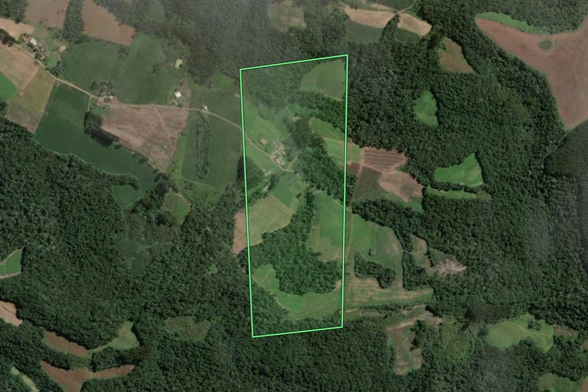 Imagem de satélite do imóvel rural em Santa Terezinha (SC), com o contorno declarado no CAR desenhado por cima.