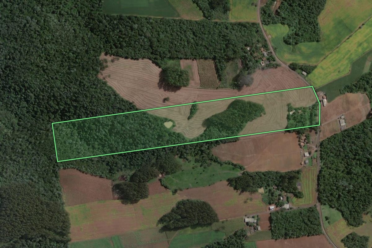 Imagem de satélite do imóvel rural em Santa Terezinha (SC), com o contorno declarado no CAR desenhado por cima.