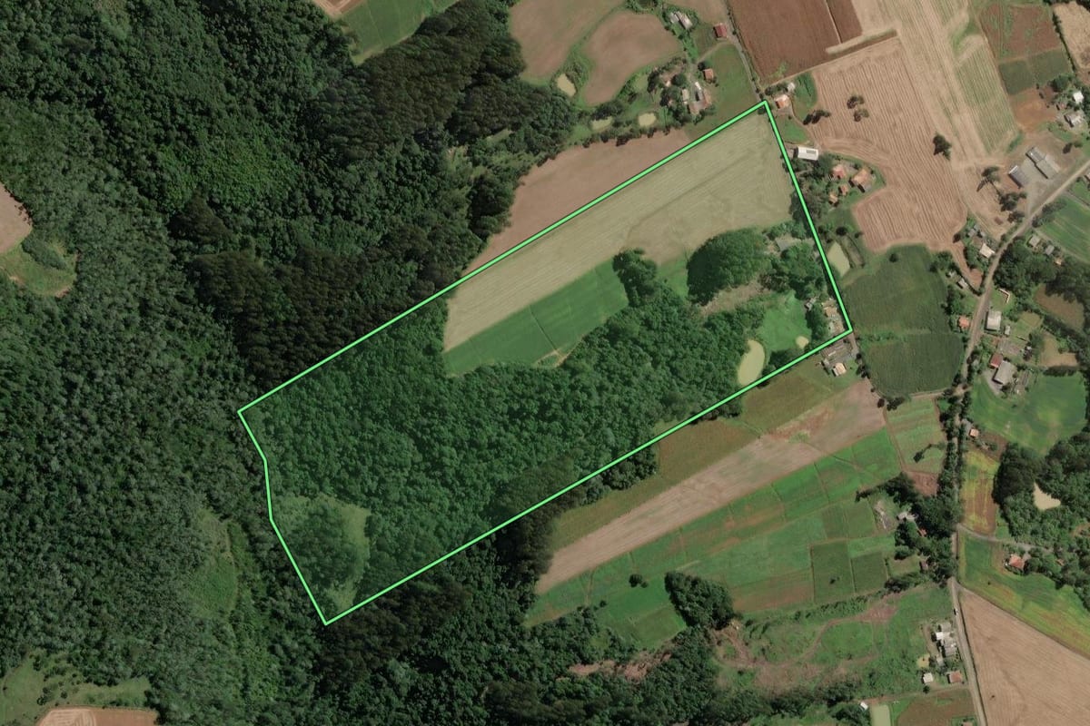 Imagem de satélite do imóvel rural em Santa Terezinha (SC), com o contorno declarado no CAR desenhado por cima.